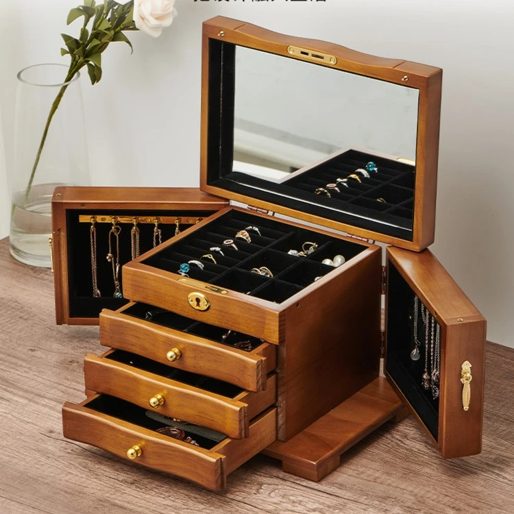 首饰盒/箱 实木首饰盒带锁多功能首饰收纳盒大容量饰品盒结婚送礼