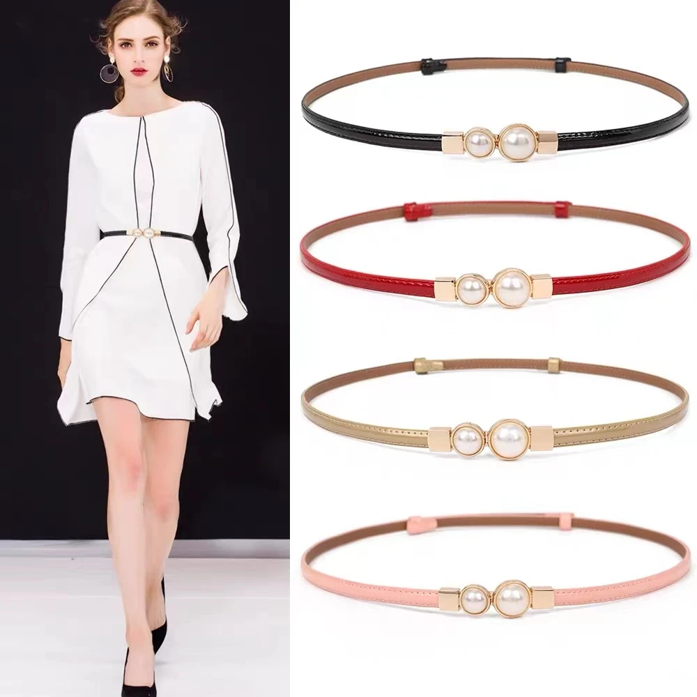 女士细腰带装饰连衣裙子简约珍珠百搭黑色配衬衫韩版小腰链