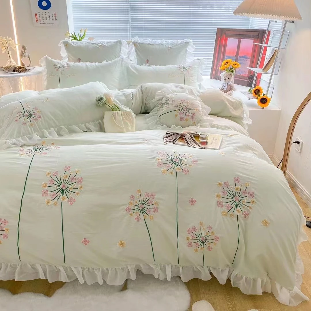 【花韵】纯棉四件套绣花花边床上用品四季通用