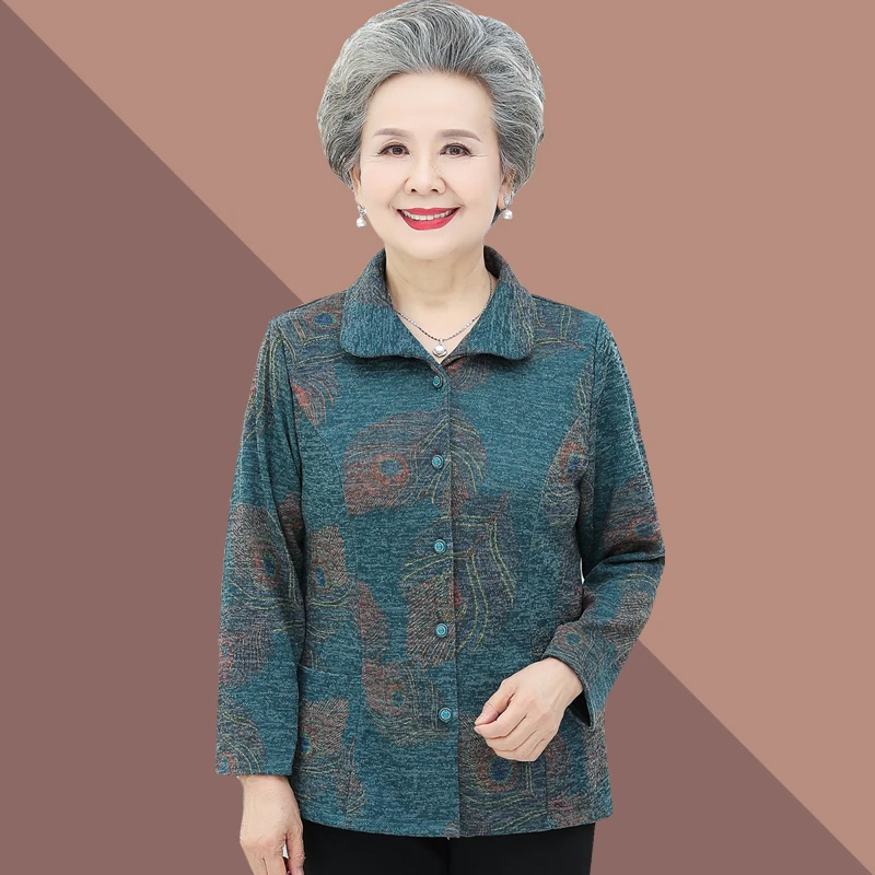 中老年人女装春装长袖衬衫短款外套60-70岁80奶奶服装太太上衣服