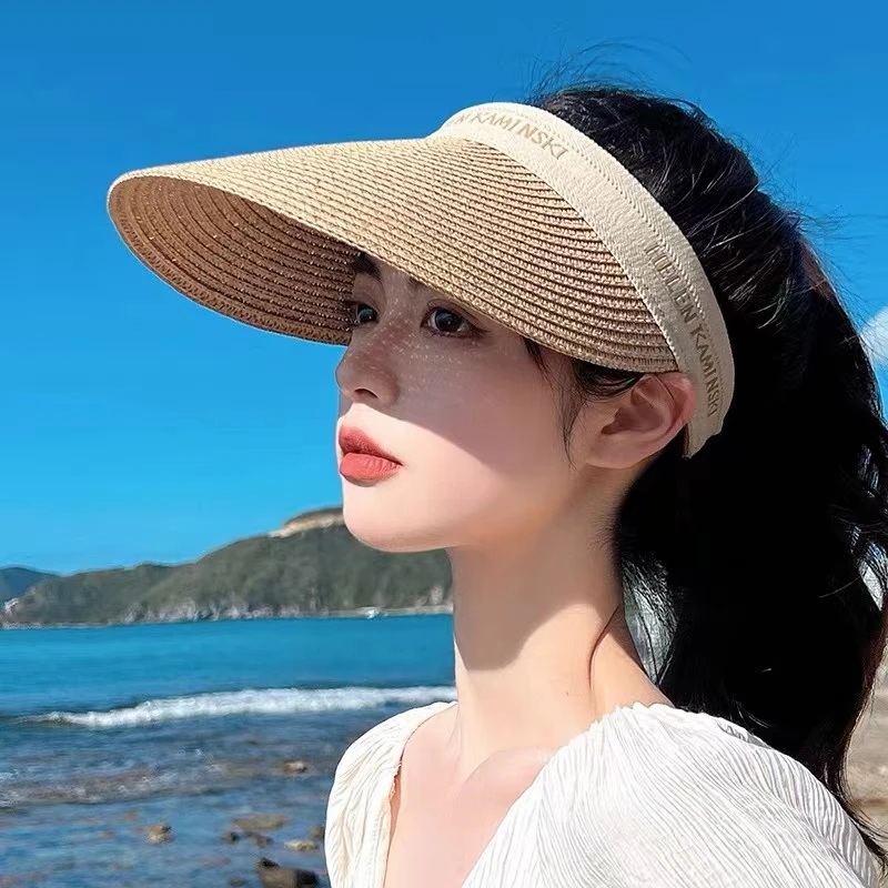 韩版ins草编遮阳空顶发箍鸭舌帽网红时尚百搭帽子