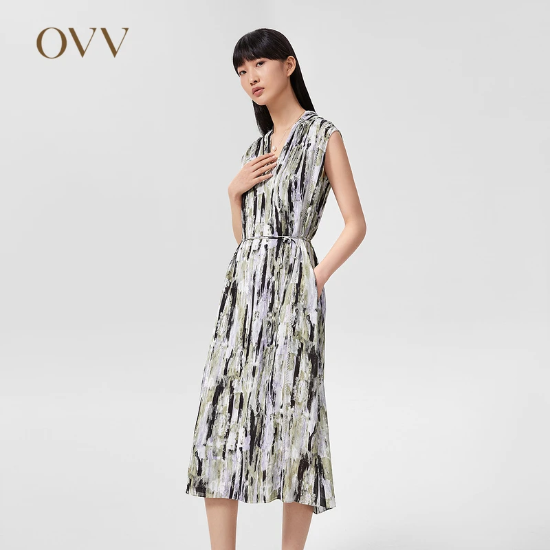 【抽象笔刷印花】OVV热卖春夏新款蕾丝无袖连衣裙女装GQLWJ22005A