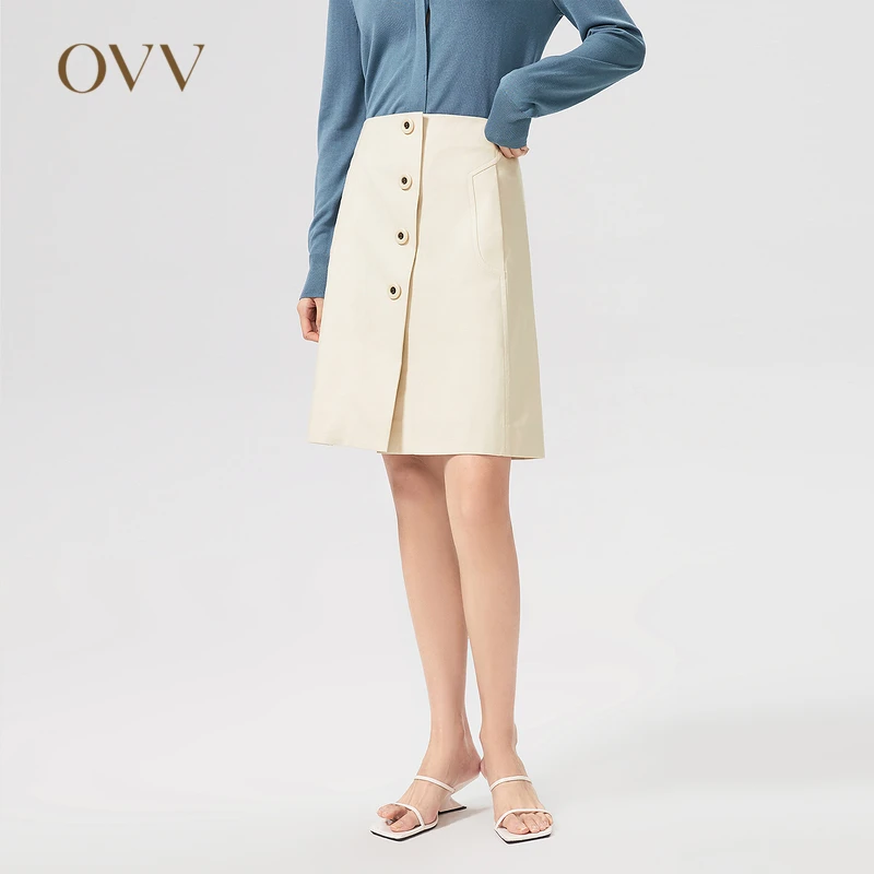 【复古A字】OVV春夏新款女装水洗磨毛棉质短款半身裙GQDDJ22054A