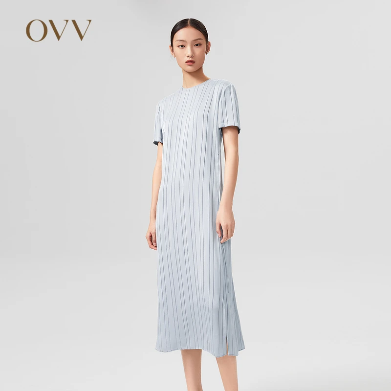 【进口三醋酸】OVV春夏新款A字镂空夏季短袖连衣裙女GQLBJ22019A