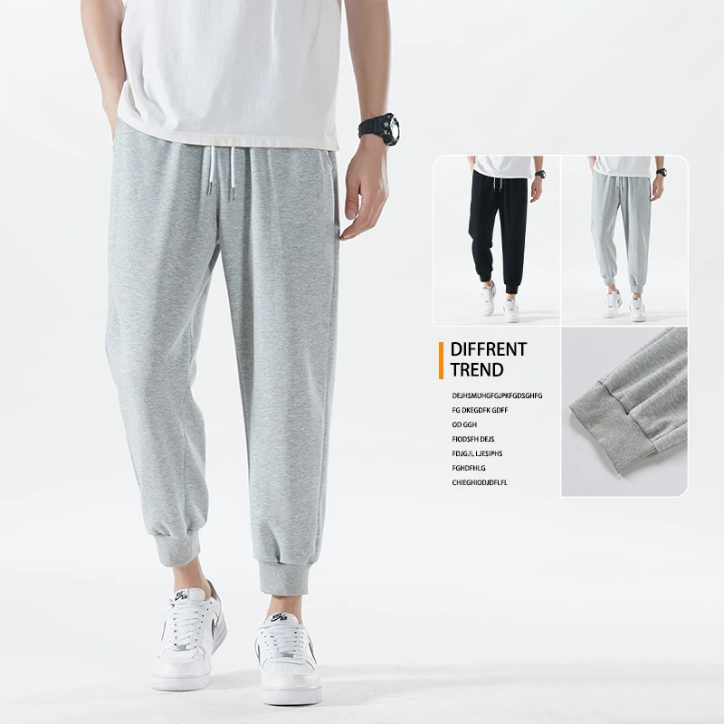 夏季透气薄款男士灰色九分裤束脚宽松休闲运动卫裤潮牌纯棉裤子男