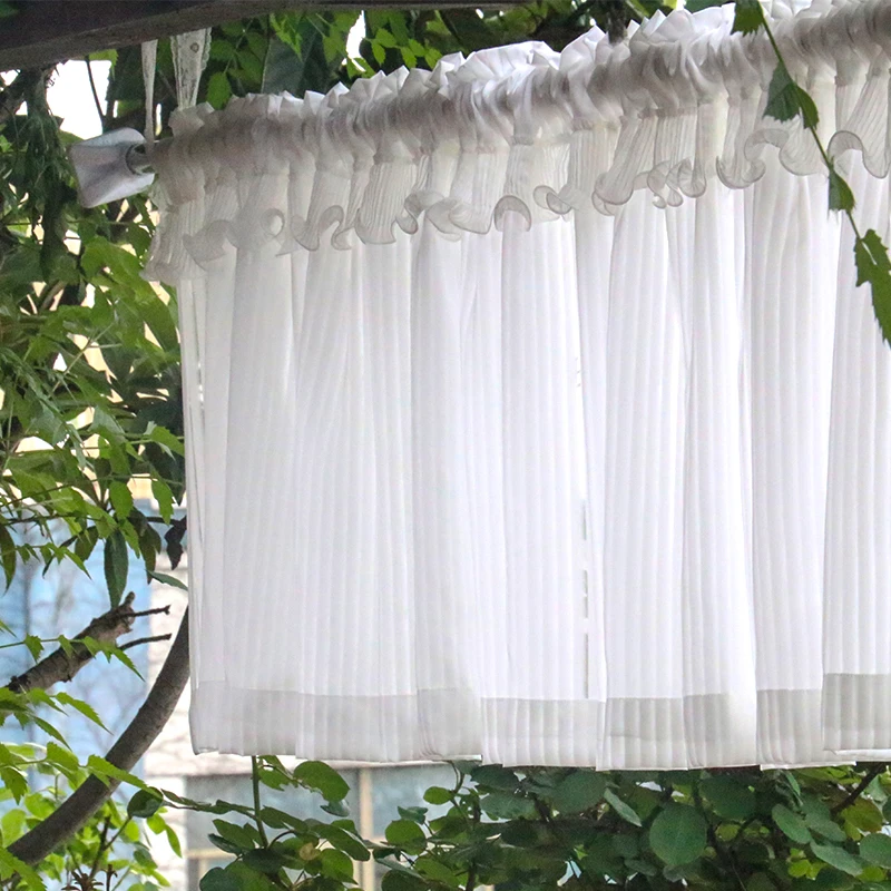 浪漫法式百叶纱帘竖短帘唯美白纱客厅卧室纱幔帘门帘透光不透人