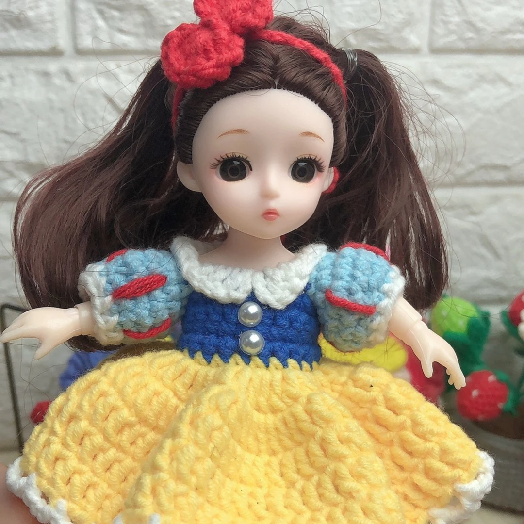 白雪公主小娃娃衣服萌宠衣服纯手工制作毛线编织娃娃衣新款可订款