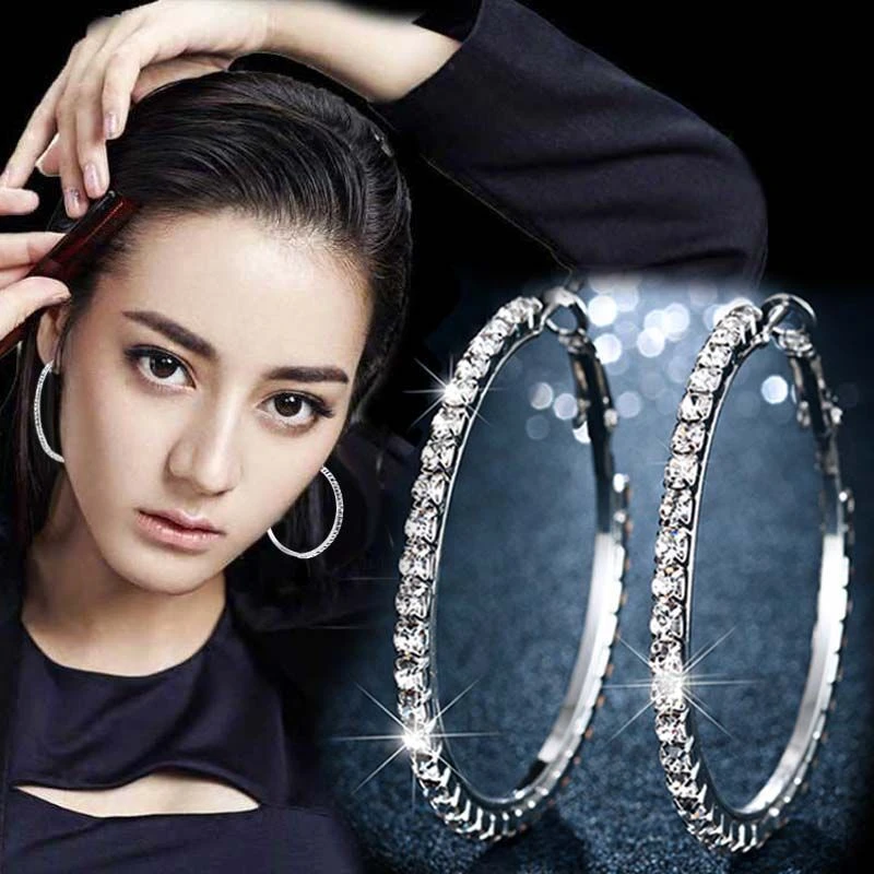 铜合金合成锆石耳饰 2024年新款网红大耳环耳圈女高级感圆圈耳坠