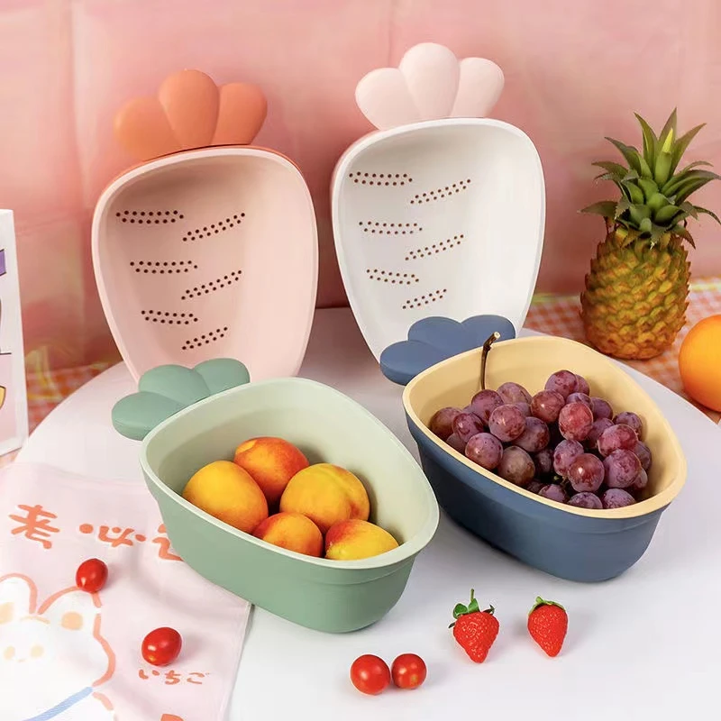 韩式胡萝卜沥水篮双层水果盘家用客厅创意水果篮厨房好物推荐实用