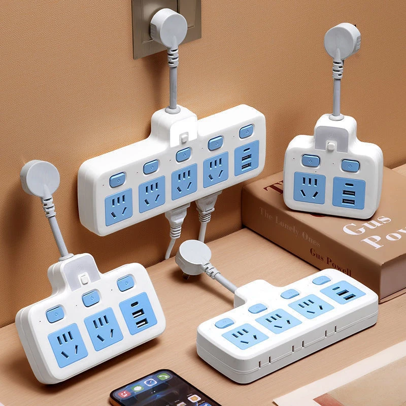 家用纯铜多功能独立开关夜灯USB充电短线一转多转接插头插排