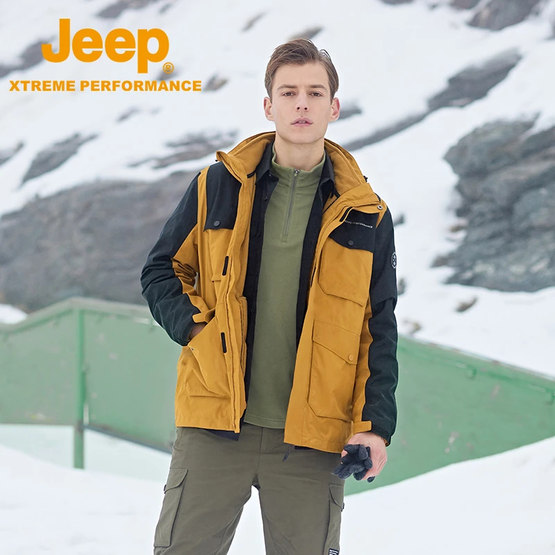 JEEP/吉普户外运动三合一冲锋衣拼接撞色运动保暖锁温防风防水
