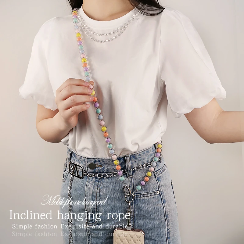 手机挂绳斜挎可背多彩圆珠挂链手工串珠挂件ins潮新款防丢吊绳女