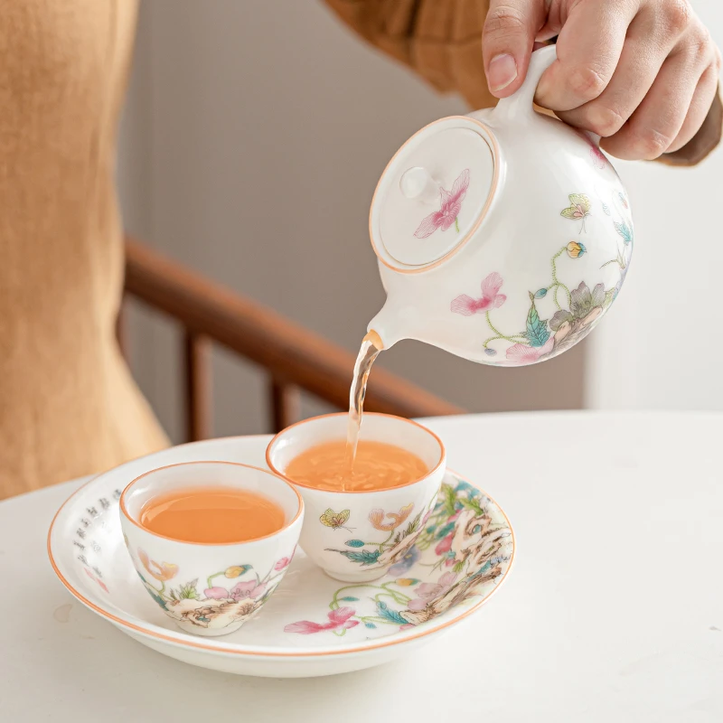 汝窑月白蝶恋花泡茶单壶茶杯一壶二杯壶承功夫茶具泡茶器白汝家用