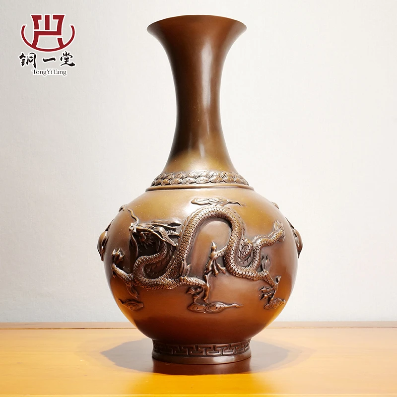 铜一堂 全铜摆件 紫铜《龙瓶》铜工艺品 客厅摆件 礼品