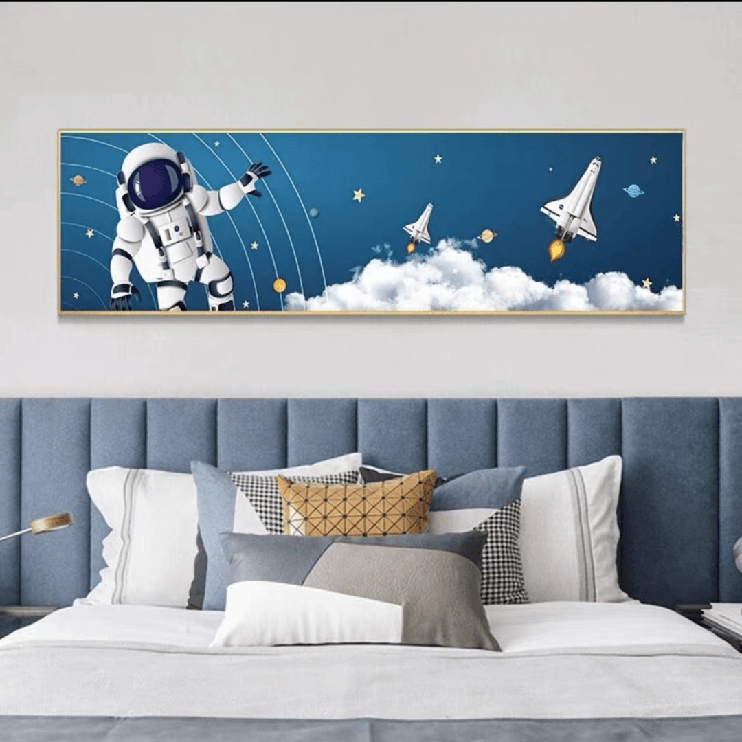 儿童床头画【太空漫步2】晶瓷镶钻+铝合金边框 简约艺术装饰画
