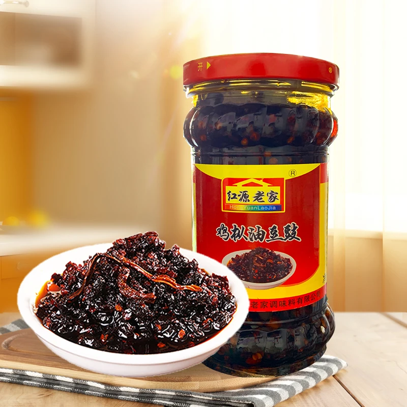 红源老家油豆豉辣椒酱拌面下饭凉拌菜豆鼓贵州特产云南鸡枞菌豆食