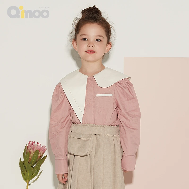 Qimoo 童装春装新款女童公主风童趣设计款宽松长袖衬衣QYH1CC203B