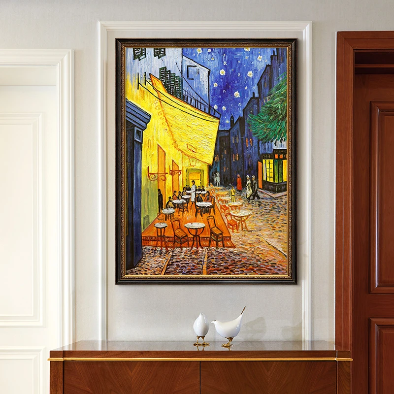 恒美手绘油画名画临摹梵高咖啡馆家居欧式玄关装饰画餐厅壁炉壁画