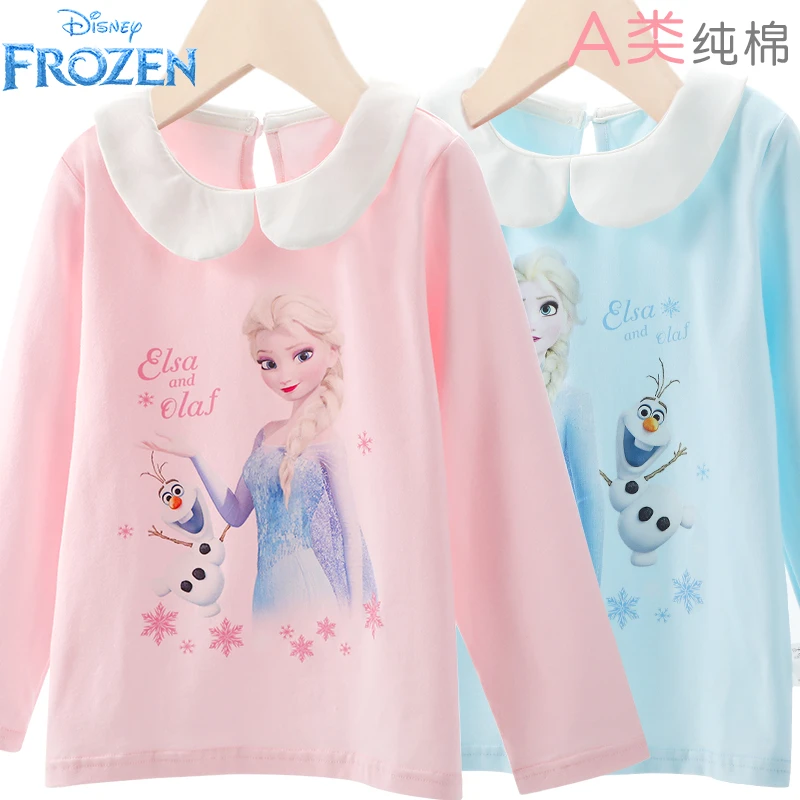 Disney/迪士尼艾莎公主打底衫长袖儿童上衣春秋女童T恤翻领棉t恤