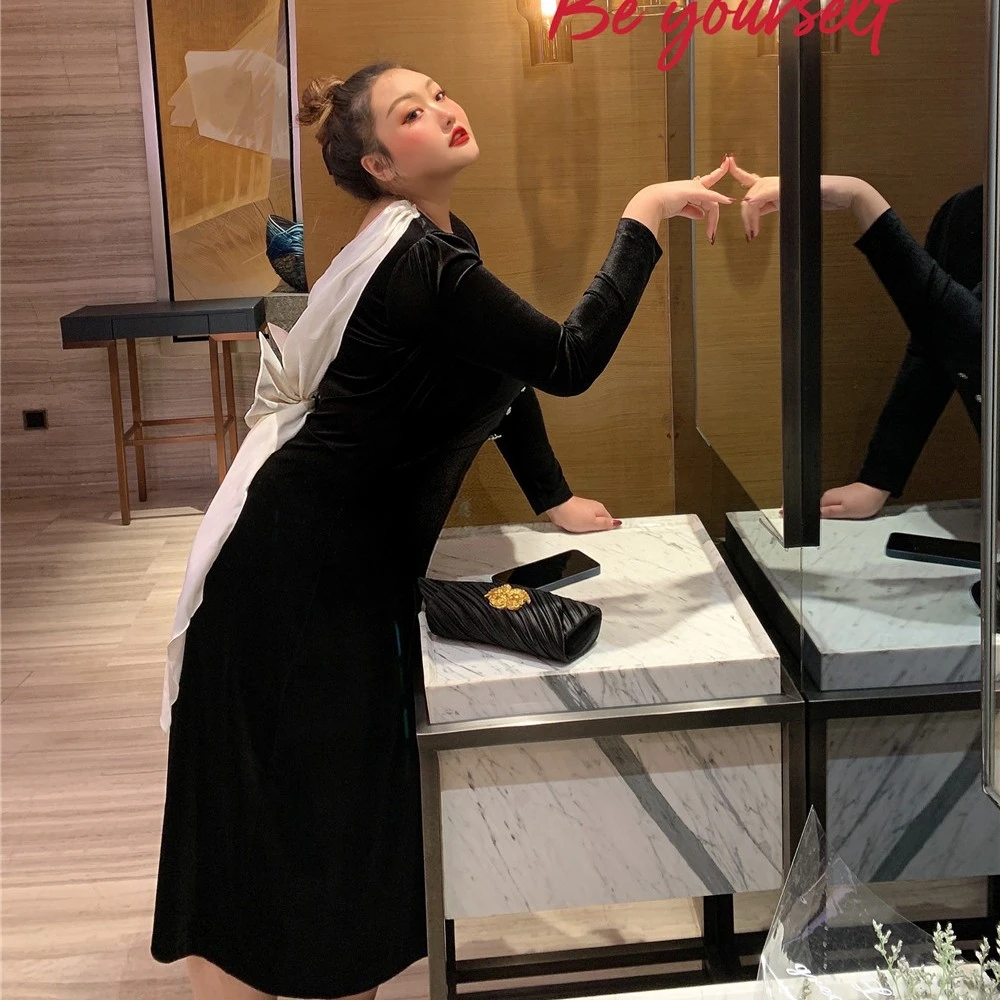 【假面舞会】钻石家大码自制胖mm连衣裙显瘦丝绒礼服 OP21004