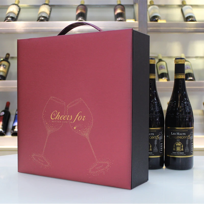 红酒包装礼盒新款2支葡萄二支装红酒礼盒红酒手提袋空盒