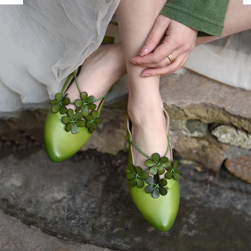 Artmu阿木原创复古森系花朵平底单鞋女新款尖头软豆豆鞋KH2022-3