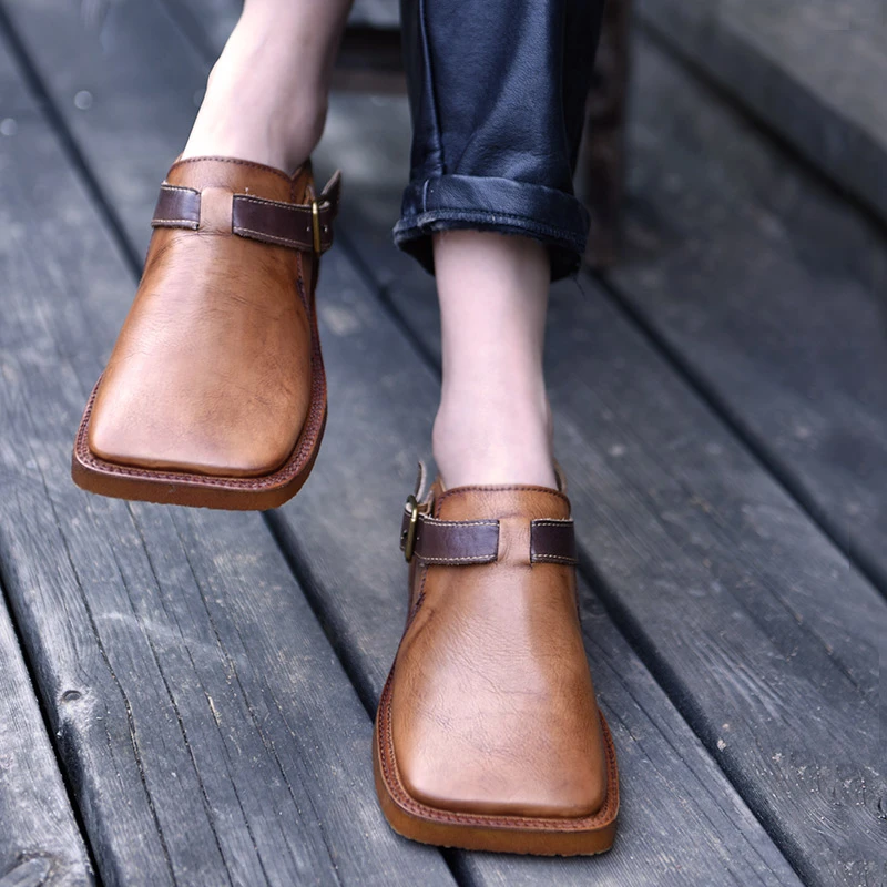 Artmu阿木原创深口单鞋平底方头皮鞋新款真皮手工四季女鞋1822-3