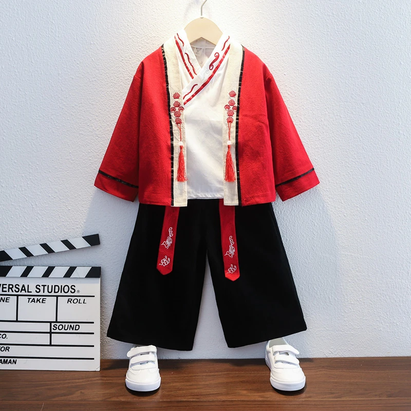 汉服男童新款中国风唐装夏装儿童春秋帅气男孩薄款古风国学演出服