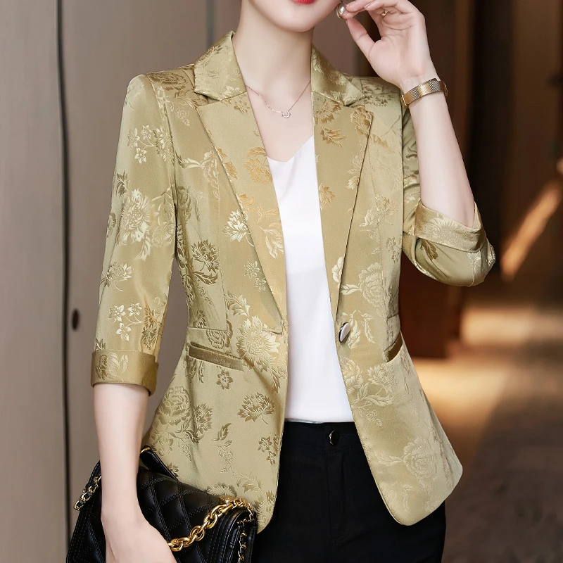 小西装外套女时尚新款夏季七分袖职业装中年妈妈洋气薄款西服上衣