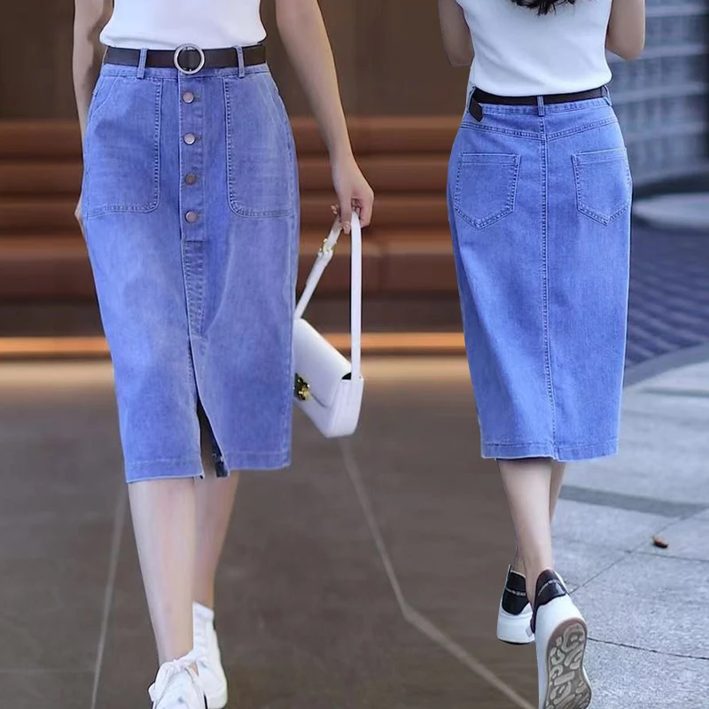 牛仔半身裙女2024夏季新款设计感小众高腰a字显瘦中长款包臀裙子