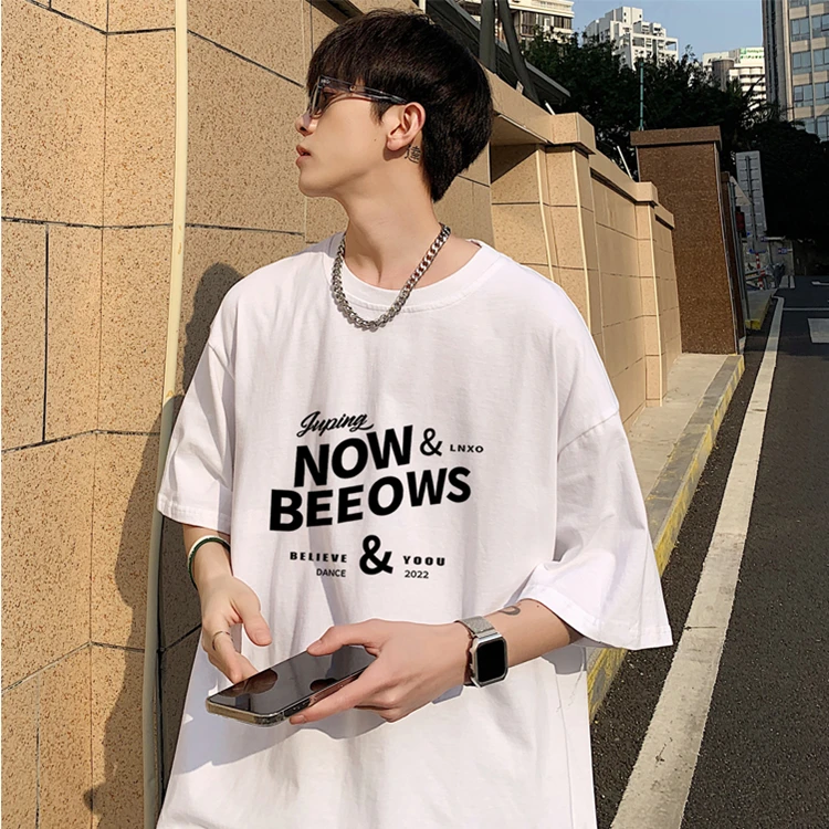 夏季纯棉短袖t恤男韩版潮流字母印花体恤ins港风宽松学生圆领上衣