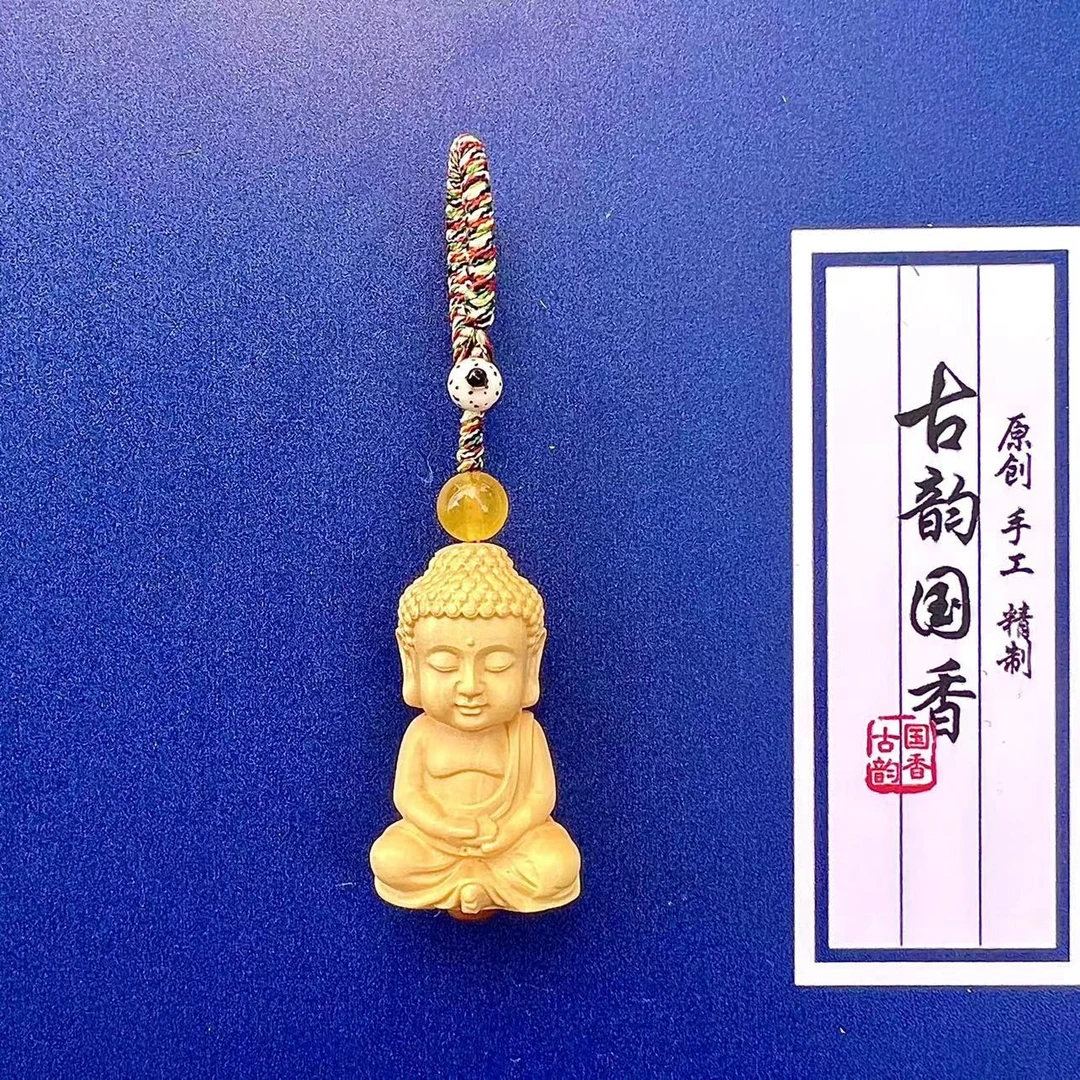 黄杨小木手工情侣古韵少女心小佛雕刻工艺钥匙扣