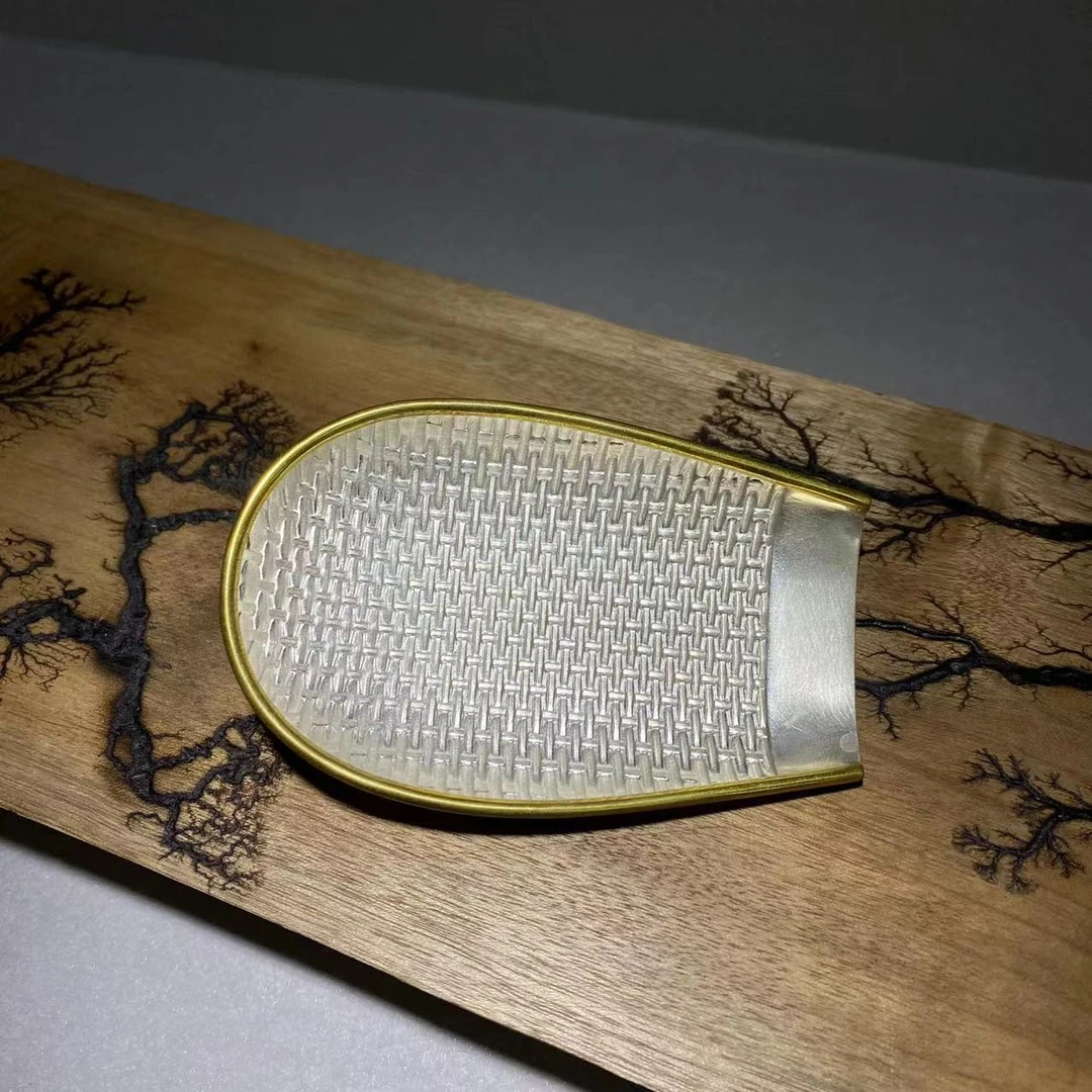 【银壶老罗】簸箕茶则茶拨原色素面编织形状足银999茶道茶具锤纹