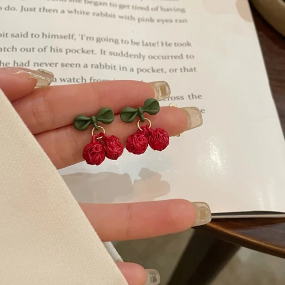 简约小清新结红色樱桃吊坠森系超仙小巧甜美可爱气质少女925银针