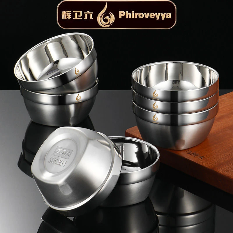 不锈钢 304家用双层加厚儿童成人面碗防烫防摔带盖隔热汤碗耐热