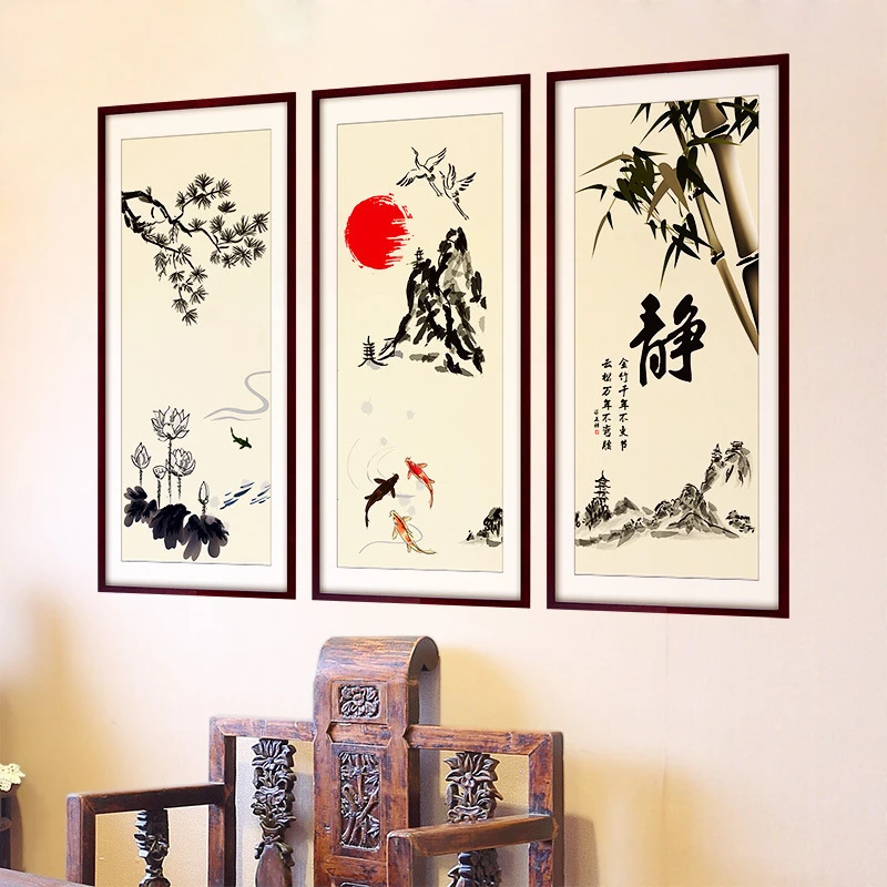 中国风古典书法毛笔字画墙贴客厅企业办公室背景壁贴装饰画XH9260
