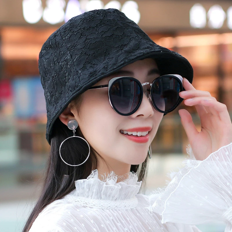 渔夫帽女春秋韩版蕾丝优雅日系复古宽檐盆帽秋冬帽子女百搭布帽