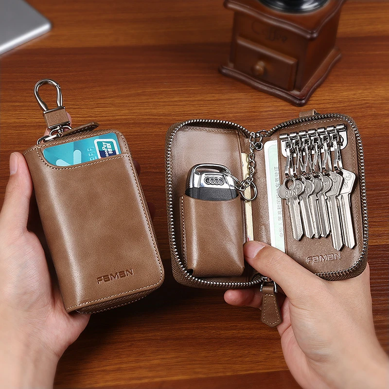钥匙包男真皮2023新款大容量拉链收纳包牛皮多功能汽车牛皮锁钥包