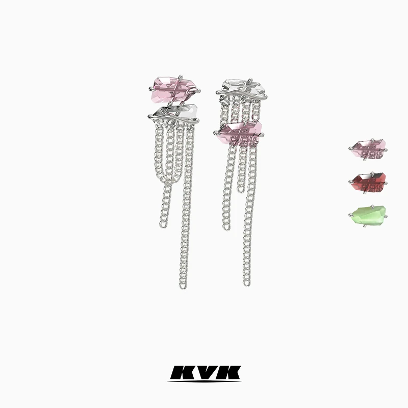 铜合金玻璃耳饰 KVK桃花系列-不规则流苏耳钉