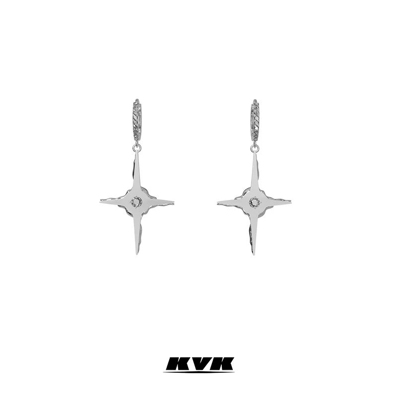 铜合金合成锆石耳饰 KVK云系列 十字闪光耳环+十字吊坠