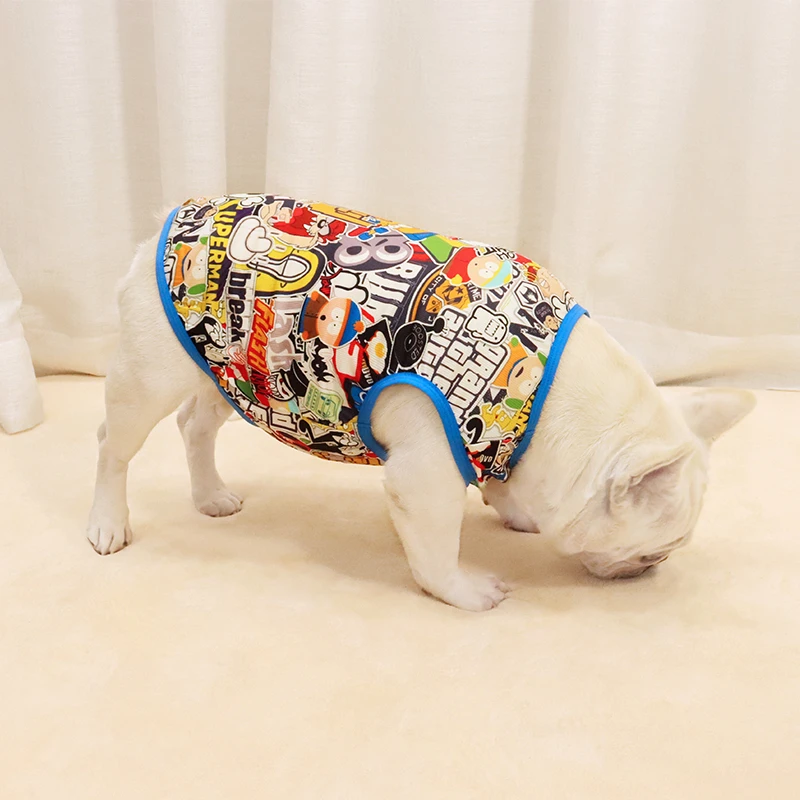 法斗衣服巴哥犬斗牛犬博美胖狗背心春夏薄款卡通短体潮牌凉爽服饰