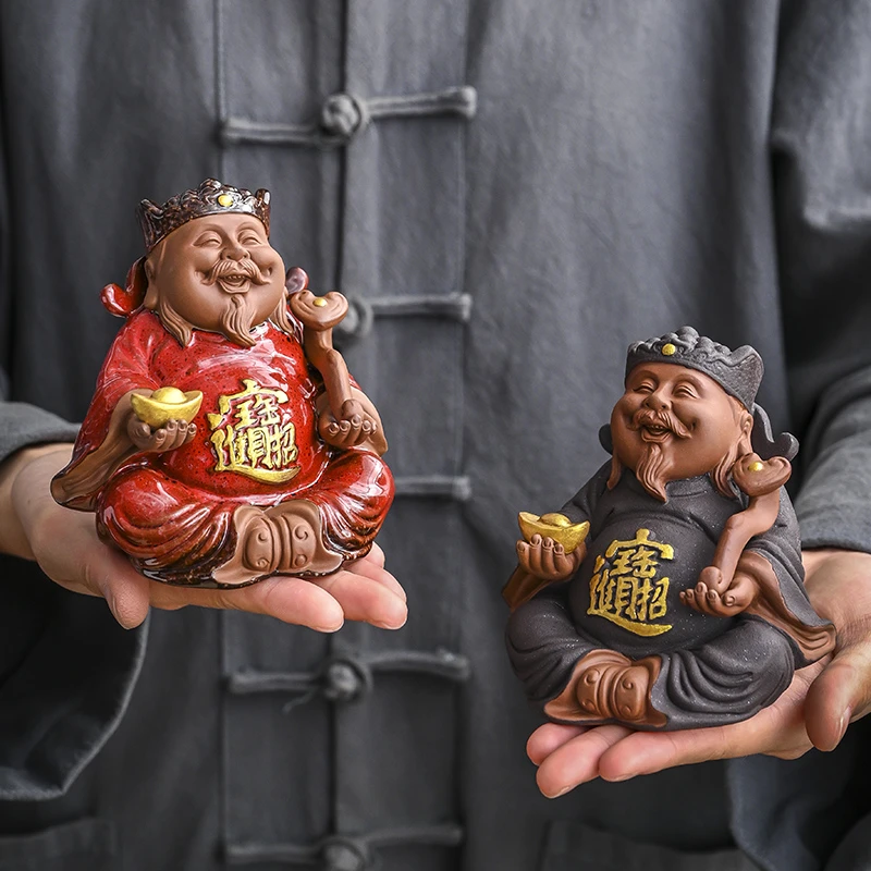 新中式财神爷佛像陶瓷摆件客厅玄关店铺茶具茶台茶玩配件家用送礼