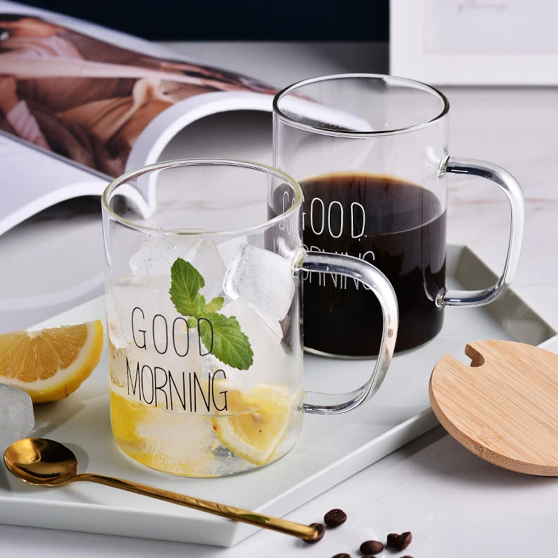 尚器good morning耐热玻璃杯吸管家用牛奶杯带盖咖啡杯韩版喝水杯