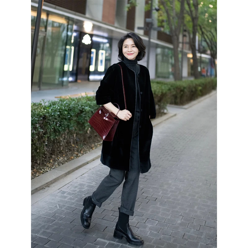 我是摩羯 安哥拉獭兔 高奢系列拼大衣毛呢外套大衣