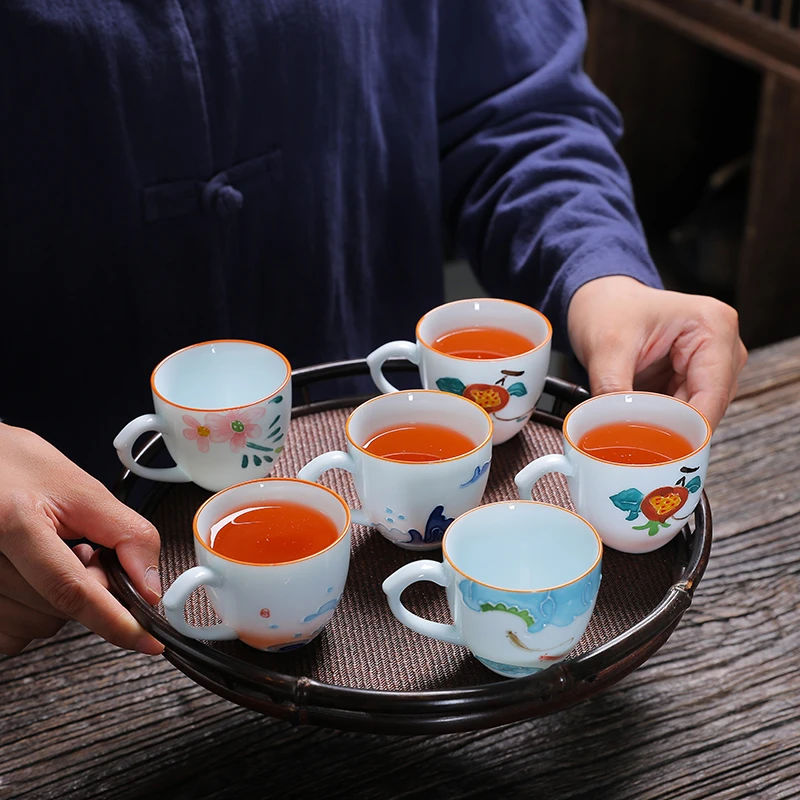 仁坤茶杯手工彩绘品茗杯白瓷泡茶杯单个主人杯堆料茶盏茶杯套装