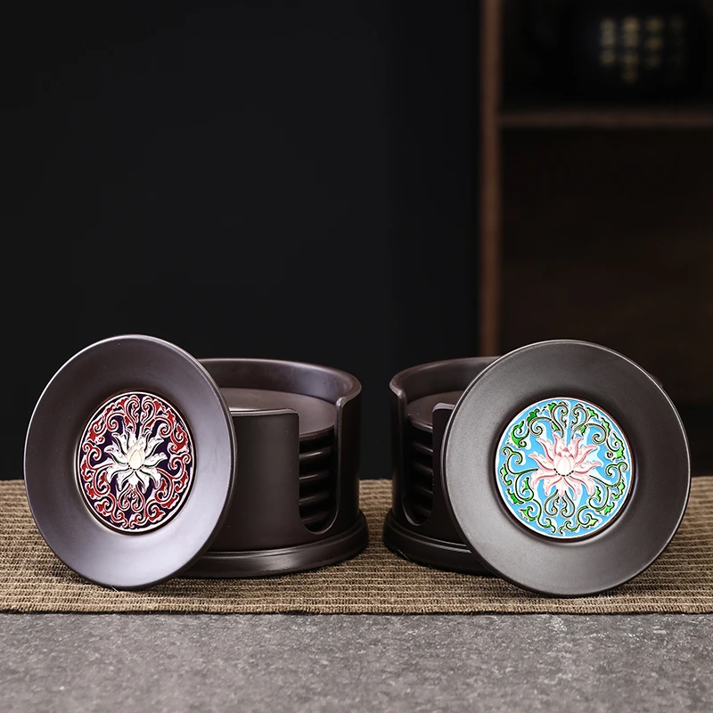 仁坤电木茶杯垫珐琅彩杯托功夫茶道茶具隔热垫子杯托日式家用配件