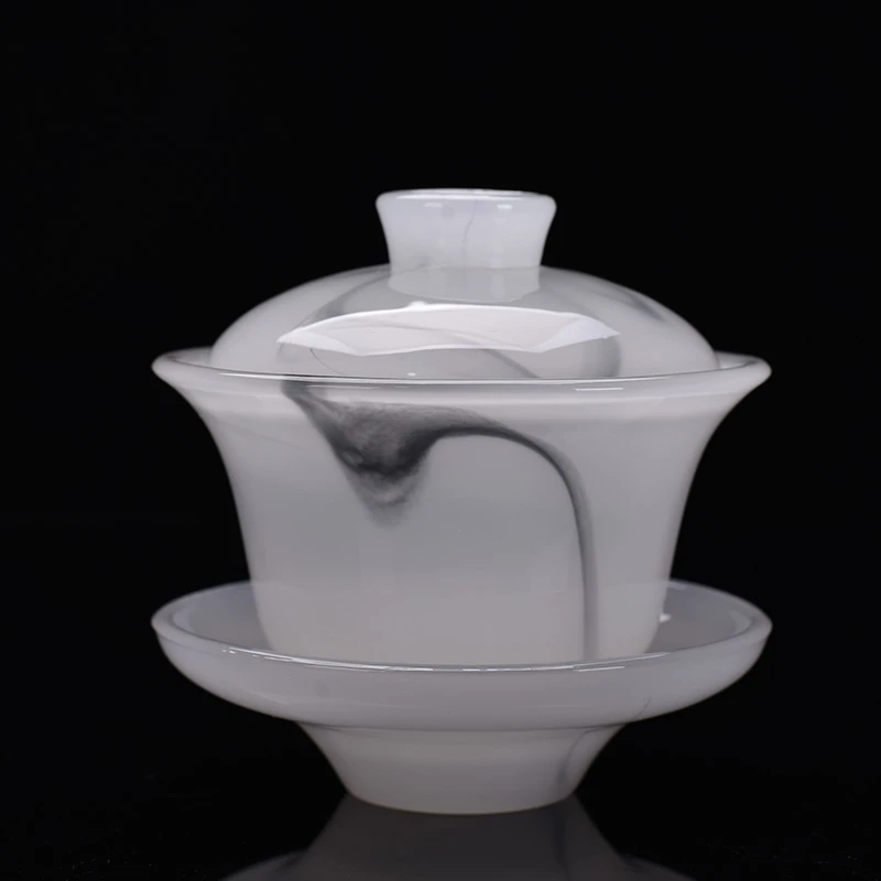 仁坤琉璃水墨水晶玻璃三才盖碗带盖泡茶杯单个茶碗茶具大号