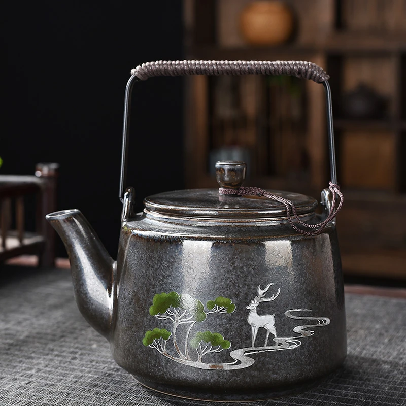 提梁泡茶壶单壶陶瓷家用泡茶器冲茶水壶茶具手提式分离网红纯手绘