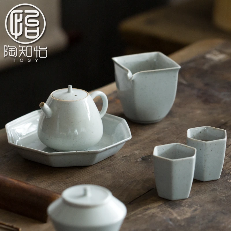 陶知怡 草木灰粗陶 古典一壶四杯带壶承干泡小套组整套功夫茶具套