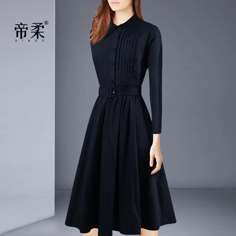 时尚长袖连衣裙2025春秋新款气质修身收腰显瘦衬衫裙子淑女中长款